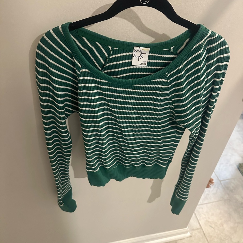 Emerald Green Striped Crew Neck Sweater with Textured Knit